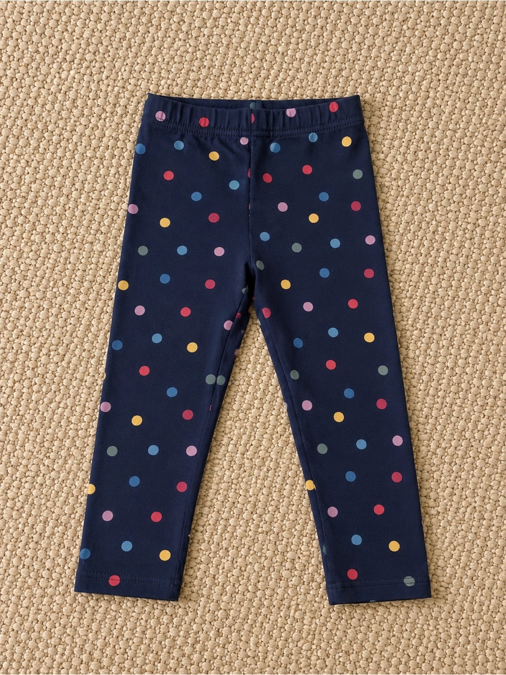 Primary Rainbow Polka Dot Leggings | Girls Size 5 | Navy Cotton Stretch